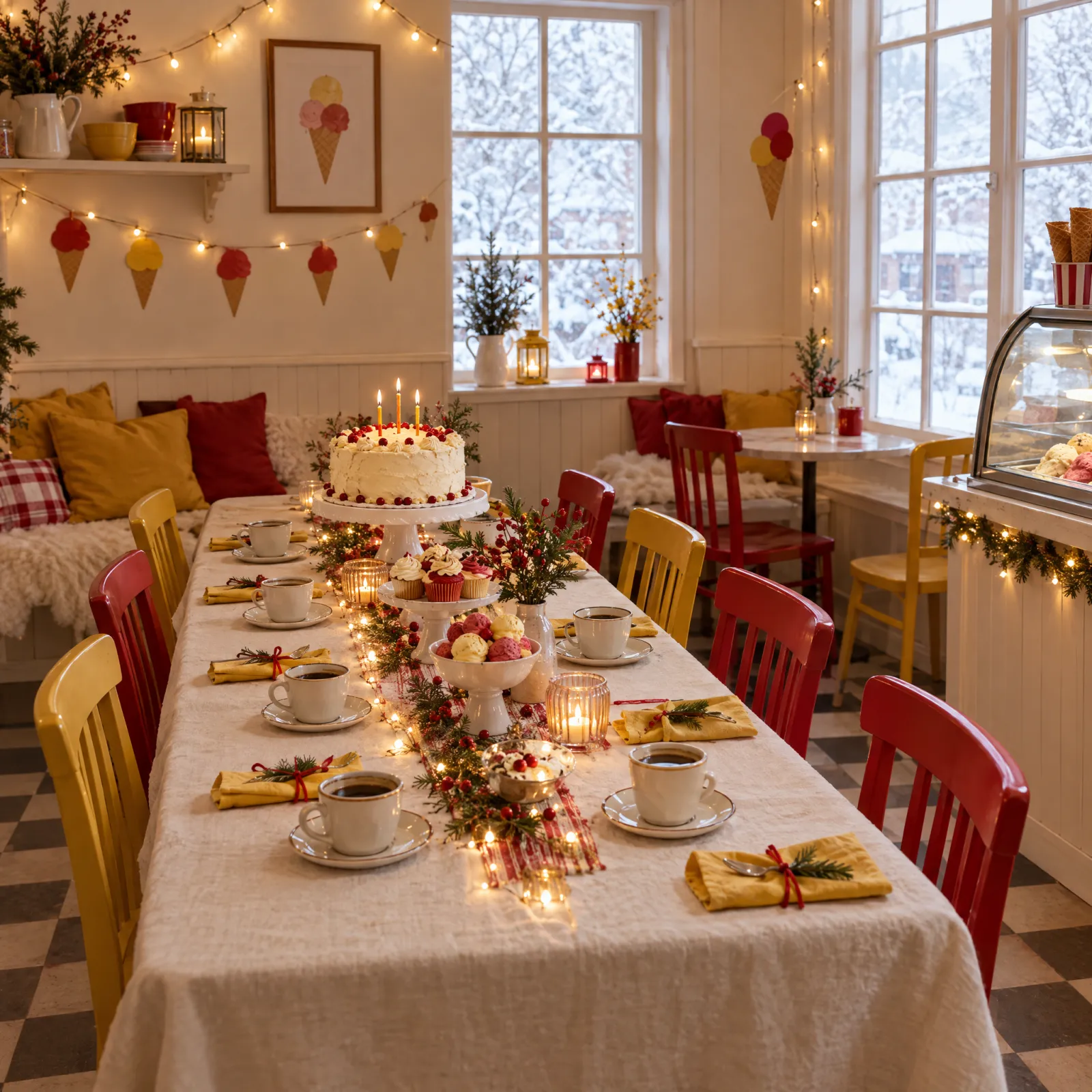 Gedeckte Feiertafel im Eiscafé