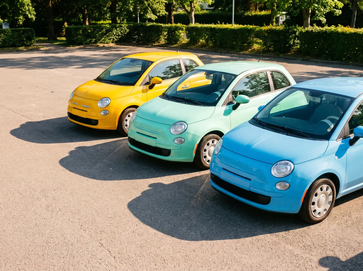 Fahrschulautos der Fahrschule DRIVEON nebeneinander auf dem Hof